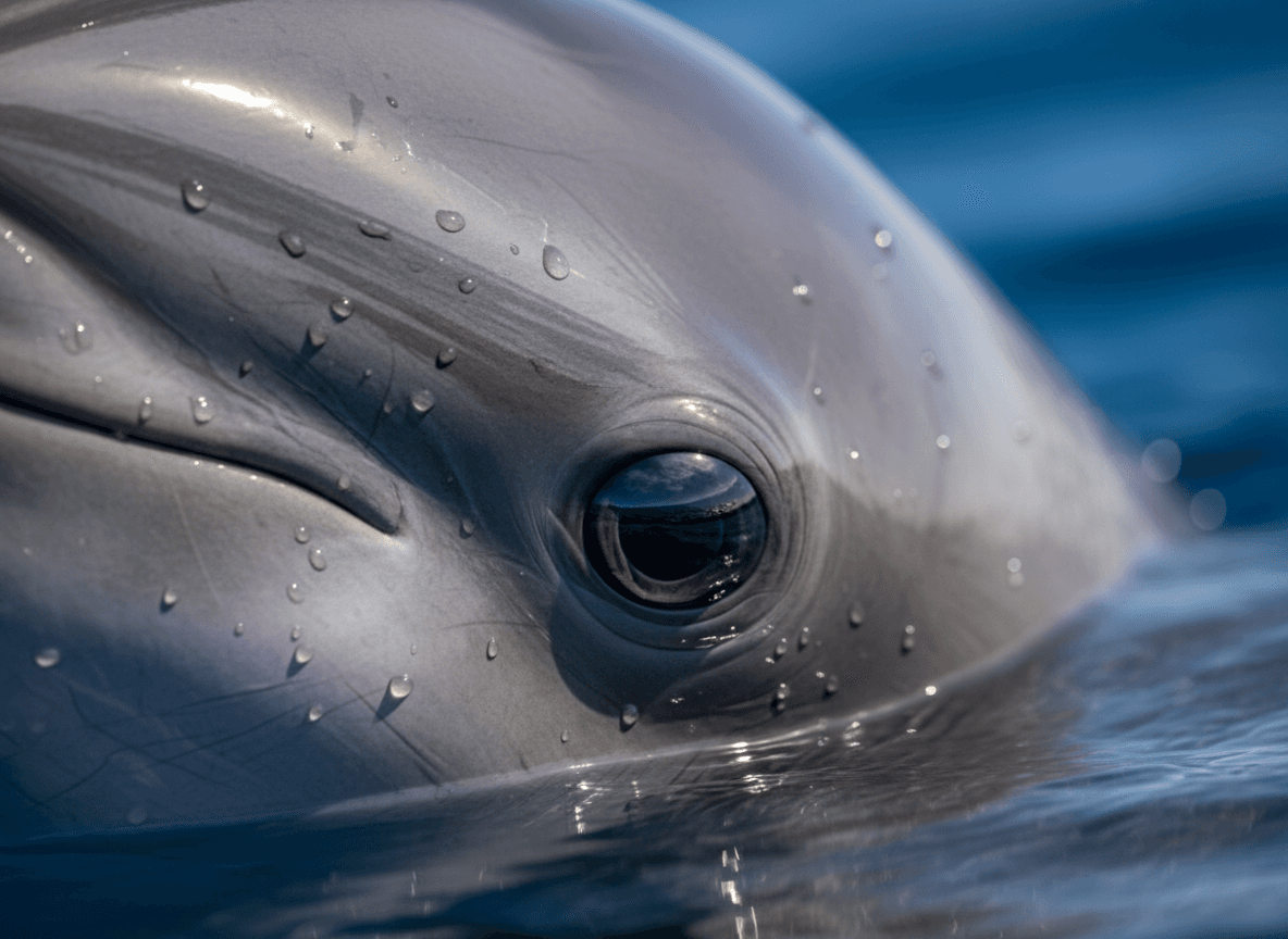 Dolphins swimming in crystal clear water